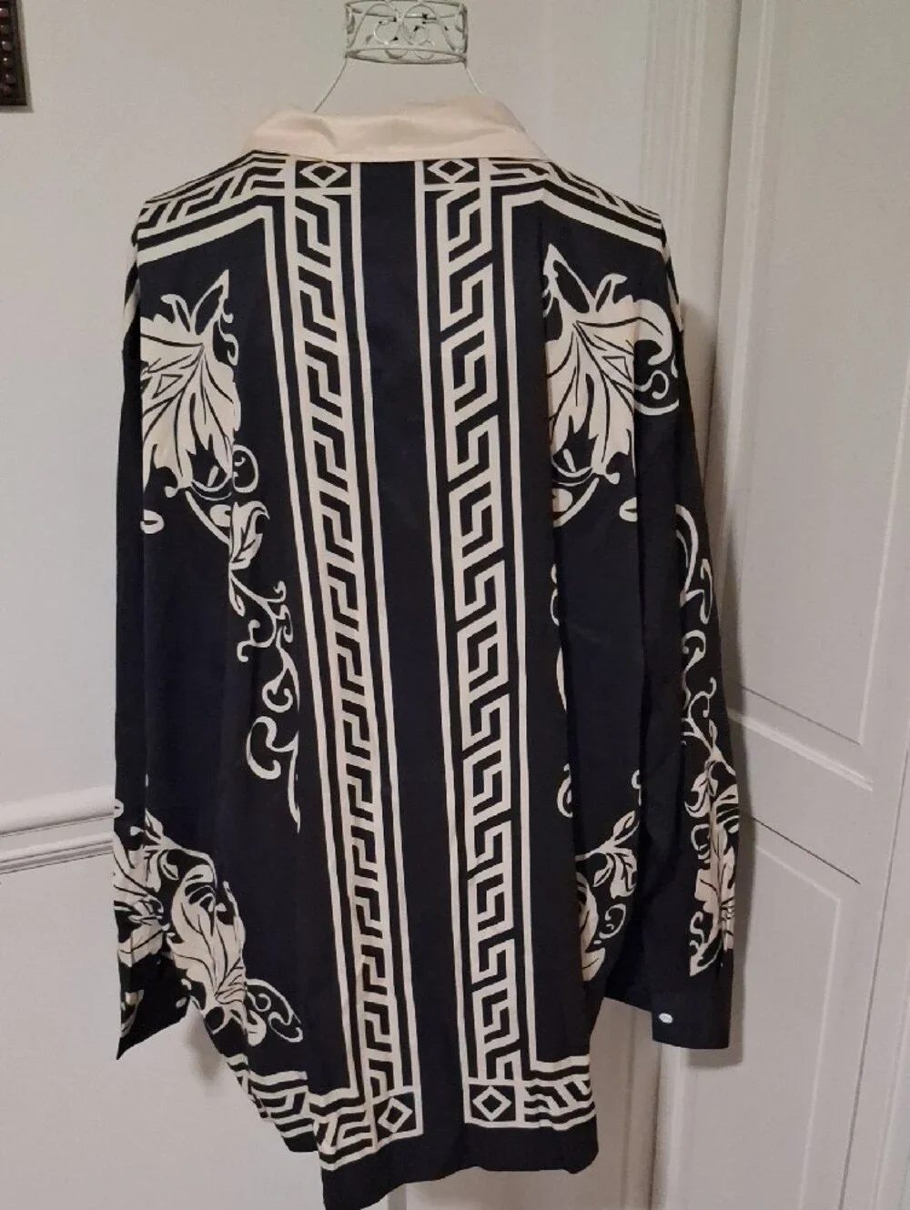 Black & Cream Printed Lightweight Button-Up Shirt Jacket - Unbranded